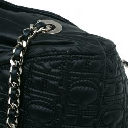 Pre Owned Carolina Herrera Black Monogram Nylon Drawstring Flap Bag