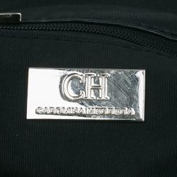 Pre Owned Carolina Herrera Black Monogram Nylon Drawstring Flap Bag