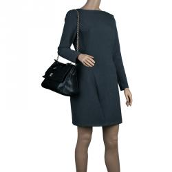 Pre Owned Carolina Herrera Black Leather Minueto Flap Bag