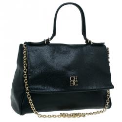 Pre Owned Carolina Herrera Black Leather Minueto Flap Bag
