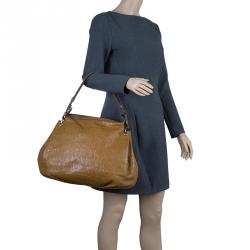 Pre Owned Carolina Herrera Brown Monogram Leather Hobo Bag