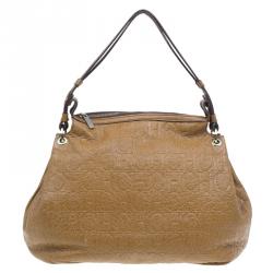 Pre Owned Carolina Herrera Brown Monogram Leather Hobo Bag