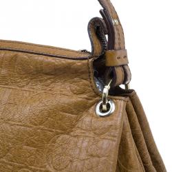 Pre Owned Carolina Herrera Brown Monogram Leather Hobo Bag