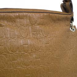 Pre Owned Carolina Herrera Brown Monogram Leather Hobo Bag