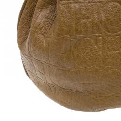 Pre Owned Carolina Herrera Brown Monogram Leather Hobo Bag