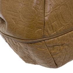 Pre Owned Carolina Herrera Brown Monogram Leather Hobo Bag
