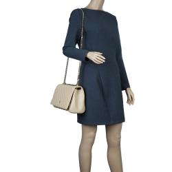 Pre Owned Carolina Herrera Cream Quilted Leather Crossbody Bag