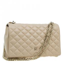 Pre Owned Carolina Herrera Cream Quilted Leather Crossbody Bag