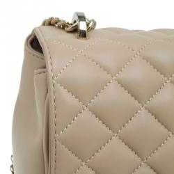 Pre Owned Carolina Herrera Cream Quilted Leather Crossbody Bag