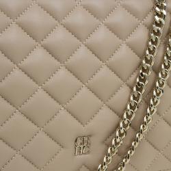 Pre Owned Carolina Herrera Cream Quilted Leather Crossbody Bag