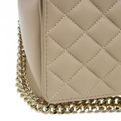 Pre Owned Carolina Herrera Cream Quilted Leather Crossbody Bag