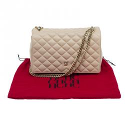 Pre Owned Carolina Herrera Cream Quilted Leather Crossbody Bag