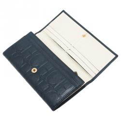 Carolina Herrera Navy Blue Monogram Leather Continental Wallet