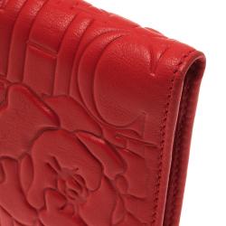 Pre Owned Carolina Herrera Rose Red Leather Logo Embossed Continental Flap Wallet