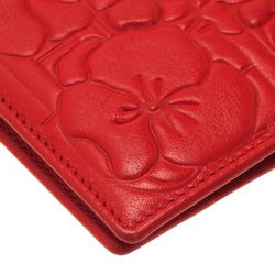 Pre Owned Carolina Herrera Rose Red Leather Logo Embossed Continental Flap Wallet