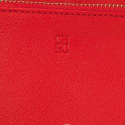 Pre Owned Carolina Herrera Rose Red Leather Logo Embossed Continental Flap Wallet