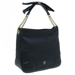 Pre Owned Carolina Herrera Black Leather Bow Hobo