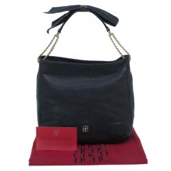 Pre Owned Carolina Herrera Black Leather Bow Hobo