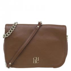 Pre Owned Carolina Herrera Brown Leather New Baltazar Flap Shoulder Bag