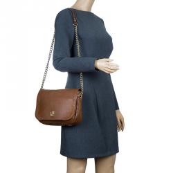 Pre Owned Carolina Herrera Brown Leather New Baltazar Flap Shoulder Bag