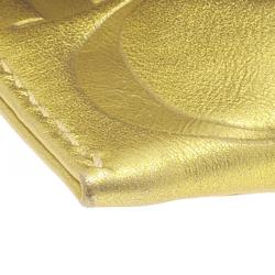 Pre Owned Carolina Herrera Gold Monogram Leather Tassel Clutch