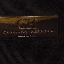 Pre Owned Carolina Herrera Gold Monogram Leather Tassel Clutch