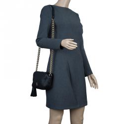 Pre Owned Carolina Herrera Black Pebbled Leather Mini Tassel Crossbody Bag