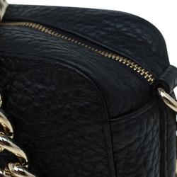 Pre Owned Carolina Herrera Black Pebbled Leather Mini Tassel Crossbody Bag