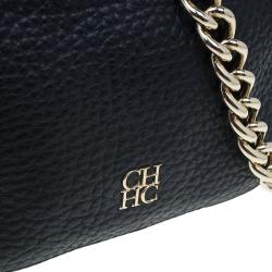 Pre Owned Carolina Herrera Black Pebbled Leather Mini Tassel Crossbody Bag