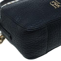 Pre Owned Carolina Herrera Black Pebbled Leather Mini Tassel Crossbody Bag