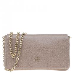 Pre Owned Carolina Herrera Beige Leather Chain Clutch