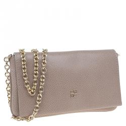 Pre Owned Carolina Herrera Beige Leather Chain Clutch