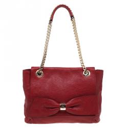 Pre Owned Carolina Herrera Red Leather Audrey Shoulder Bag