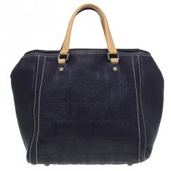 Pre Owned Carolina Herrera Black Monogram Leather Andy Tote