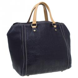 Pre Owned Carolina Herrera Black Monogram Leather Andy Tote