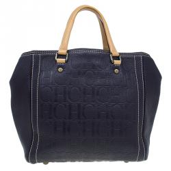 Pre Owned Carolina Herrera Black Monogram Leather Andy Tote