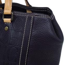 Pre Owned Carolina Herrera Black Monogram Leather Andy Tote