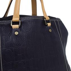 Pre Owned Carolina Herrera Black Monogram Leather Andy Tote