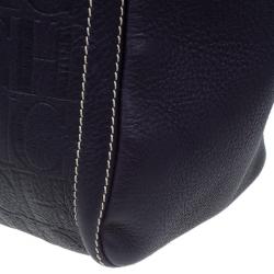 Pre Owned Carolina Herrera Black Monogram Leather Andy Tote