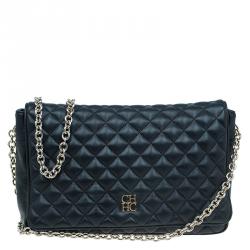Pre Owned Carolina Herrera Black Quilted Leather Flap Bag