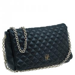 Pre Owned Carolina Herrera Black Quilted Leather Flap Bag