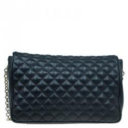 Pre Owned Carolina Herrera Black Quilted Leather Flap Bag