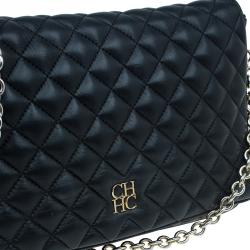 Pre Owned Carolina Herrera Black Quilted Leather Flap Bag