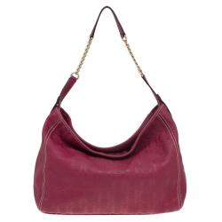Pre Owned Carolina Herrera Magenta Monogram Leather Chain Hobo
