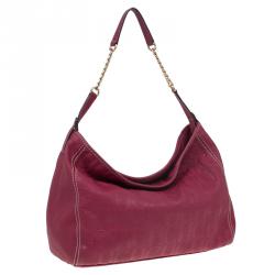 Pre Owned Carolina Herrera Magenta Monogram Leather Chain Hobo