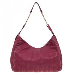 Pre Owned Carolina Herrera Magenta Monogram Leather Chain Hobo