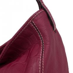Pre Owned Carolina Herrera Magenta Monogram Leather Chain Hobo