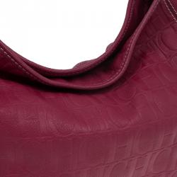 Pre Owned Carolina Herrera Magenta Monogram Leather Chain Hobo