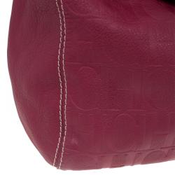 Pre Owned Carolina Herrera Magenta Monogram Leather Chain Hobo