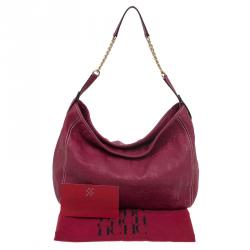 Pre Owned Carolina Herrera Magenta Monogram Leather Chain Hobo